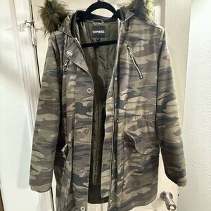 Express Camouflage Parka with Faux Fur Hood